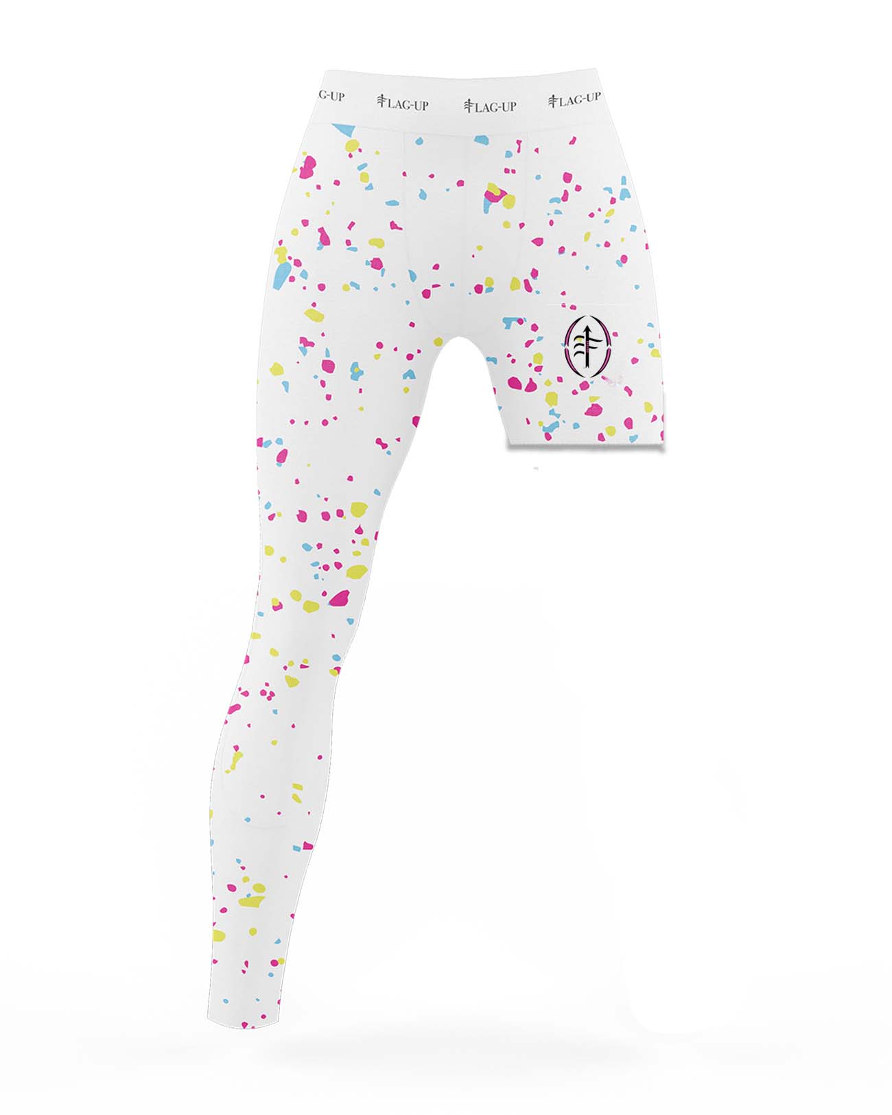 Splatter print designer single-leg compression pant for flag football — Flag-Up